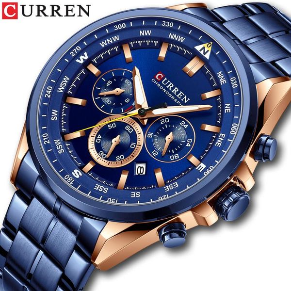 wristwatches curren men watch blue chronograph wristwatch with stainless steel calendar man quartz watches relogio, Slivery;brown
wristwatches curren men watch blue chronograph wristwatch with stainless steel calendar man quartz watches relogio, Slivery;brown