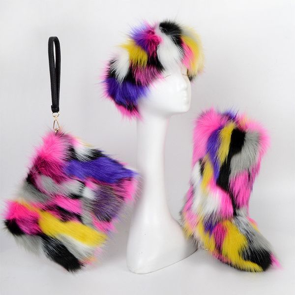 womens winter faux fox fur high snow boots shoes ladies fluff yrainbow striped plush headband female high boots warm clutch set, Black
womens winter faux fox fur high snow boots shoes ladies fluff yrainbow striped plush headband female high boots warm clutch set, Black