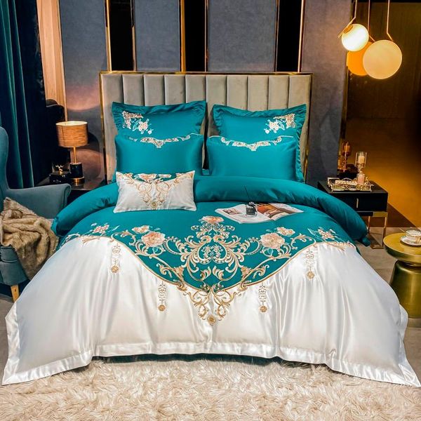 chic embroidery washed silk green white patchwork duvet cover sets 4pcs soft breathable cotton bed sheet pillowcases king bedding
chic embroidery washed silk green white patchwork duvet cover sets 4pcs soft breathable cotton bed sheet pillowcases king bedding