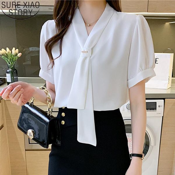 women's blouses & shirts summer chiffon blouse fashion white 2021 women v neck short sleeve female clothing with tie blusas mujer 1506
women's blouses & shirts summer chiffon blouse fashion white 2021 women v neck short sleeve female clothing with tie blusas mujer 1506