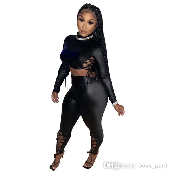 women designers clothes 2021 two piece pants set tracksuits new high neck crop leggings slim bandage pu suit, White
women designers clothes 2021 two piece pants set tracksuits new high neck crop leggings slim bandage pu suit, White