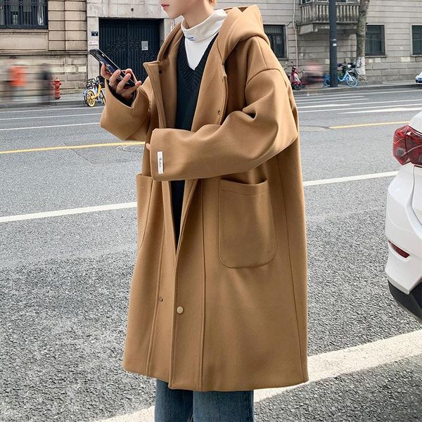 men's wool & blends blend hooded coat men winter fashion wild overcoat big pockets korean-style male thick warm casual trench coats, Black
men's wool & blends blend hooded coat men winter fashion wild overcoat big pockets korean-style male thick warm casual trench coats, Black