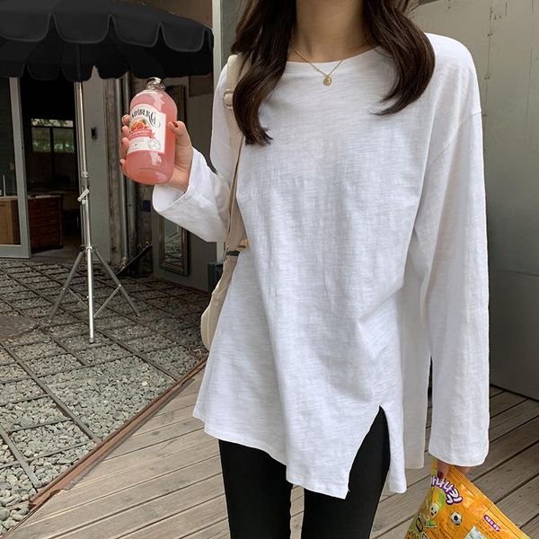 women's t-shirt solid-colored open-cut long-sleeved spring 2021 korean version of fashion loose casual bottoms, White
women's t-shirt solid-colored open-cut long-sleeved spring 2021 korean version of fashion loose casual bottoms, White