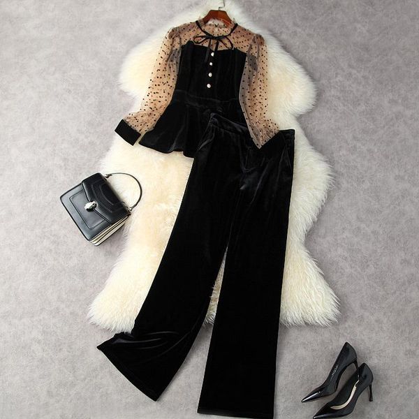 women's two piece pants europe and the united states autumn 2021 polka dot gauze lotus leaf swing jacket golden velvet high waist wide, White
women's two piece pants europe and the united states autumn 2021 polka dot gauze lotus leaf swing jacket golden velvet high waist wide, White