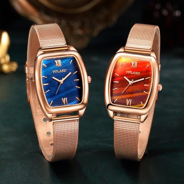 wristwatches 2021 women rose gold mesh belt gradient roman number watch luxury ladies square case shape quartz watches gift relogio feminino, Slivery;brown
wristwatches 2021 women rose gold mesh belt gradient roman number watch luxury ladies square case shape quartz watches gift relogio feminino, Slivery;brown
