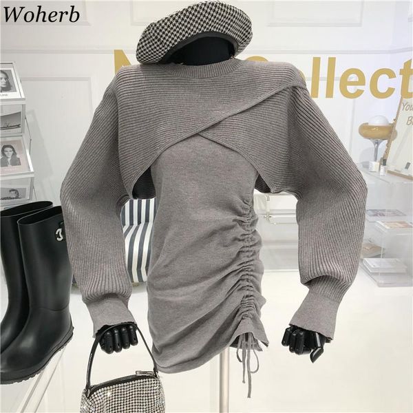 woherb two peices set women knitted cape + sleeveless pleated mini dress 2021 style all match vestidos suit femme casual dresses, Black;gray
woherb two peices set women knitted cape + sleeveless pleated mini dress 2021 style all match vestidos suit femme casual dresses, Black;gray