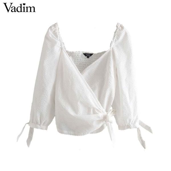 women's blouses & shirts vadim women sweet cross v wrap crop back elastic design side cuff bow tie blouse female chic stylish blusas lb, White
women's blouses & shirts vadim women sweet cross v wrap crop back elastic design side cuff bow tie blouse female chic stylish blusas lb, White