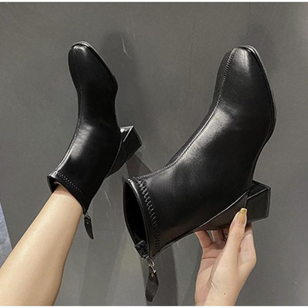 boots women ankle pu leather back zipper slip on solid color women's high heels height increasing lady warm keeping footwear, Black
boots women ankle pu leather back zipper slip on solid color women's high heels height increasing lady warm keeping footwear, Black