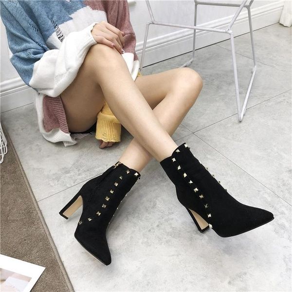dress shoes same style winter rivet thick heel thin high boots children's pointed large women's, Black
dress shoes same style winter rivet thick heel thin high boots children's pointed large women's, Black
