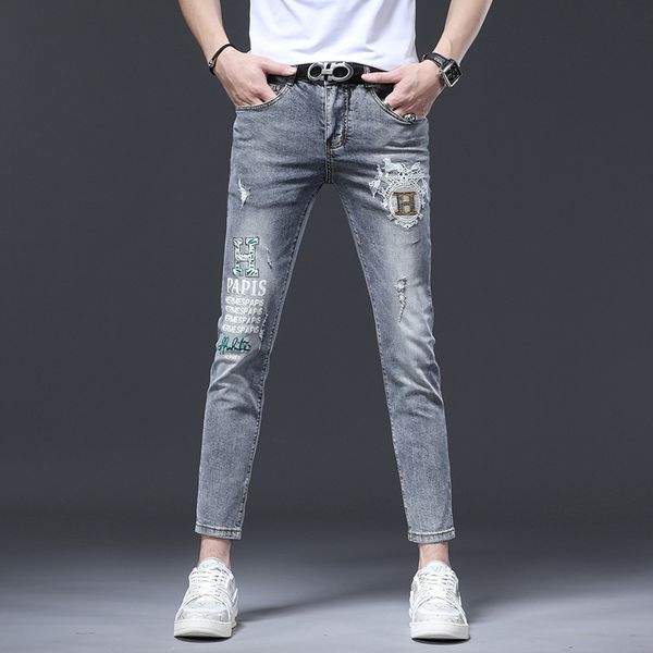 fashion jeans men's youth trend embroidery drill printing holes casual slim elastic leg capris pants, Blue
fashion jeans men's youth trend embroidery drill printing holes casual slim elastic leg capris pants, Blue