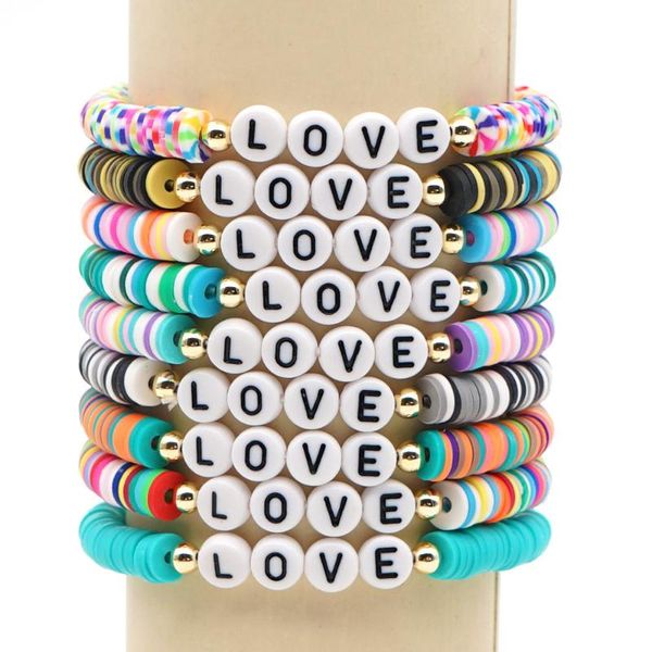 beaded, strands boho polymer clay beads bracelet love letter jewelry african heishi disc pulseras mujer 2021 elastic armband, Black
beaded, strands boho polymer clay beads bracelet love letter jewelry african heishi disc pulseras mujer 2021 elastic armband, Black