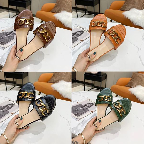 2022 new summer sandals designer women flats slides luxury crocodile leather sandal lady chain slippers big size flip flops beach shoes with, Black
2022 new summer sandals designer women flats slides luxury crocodile leather sandal lady chain slippers big size flip flops beach shoes with, Black