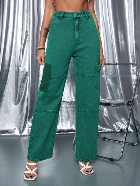 high waist straight cargo jeans l3xv#, Blue
high waist straight cargo jeans l3xv#, Blue