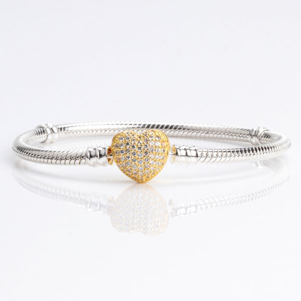 100% 925 sterling silver gold color heart buckle with clear zircon bracelet for women fit charms beads silver jewelry, Golden;silver
100% 925 sterling silver gold color heart buckle with clear zircon bracelet for women fit charms beads silver jewelry, Golden;silver