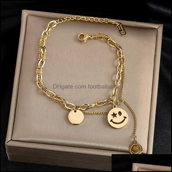 bracelets colorfast stainless steel two-layer chain bracelet happy face lucky pendant exquisite fashion personality female gift jewelry link, Black
bracelets colorfast stainless steel two-layer chain bracelet happy face lucky pendant exquisite fashion personality female gift jewelry link, Black