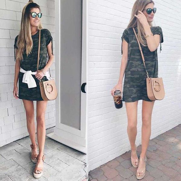women's 2021 printed drs pullover round neck loose tight waist camouflage short sleeve skirt, Black;gray
women's 2021 printed drs pullover round neck loose tight waist camouflage short sleeve skirt, Black;gray