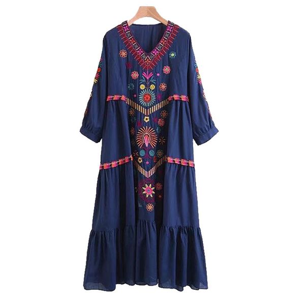 white blue navy floral flower embroidery 3/4 sleeve loose midi dress d0635 210514, Black;gray
white blue navy floral flower embroidery 3/4 sleeve loose midi dress d0635 210514, Black;gray