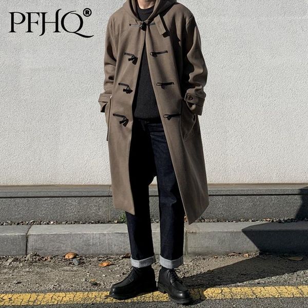 men's wool & blends pfhq woolen overcoat for men medium length coat hooded lapel jacket trendy horn button tweed windbreaker big size 2, Black
men's wool & blends pfhq woolen overcoat for men medium length coat hooded lapel jacket trendy horn button tweed windbreaker big size 2, Black