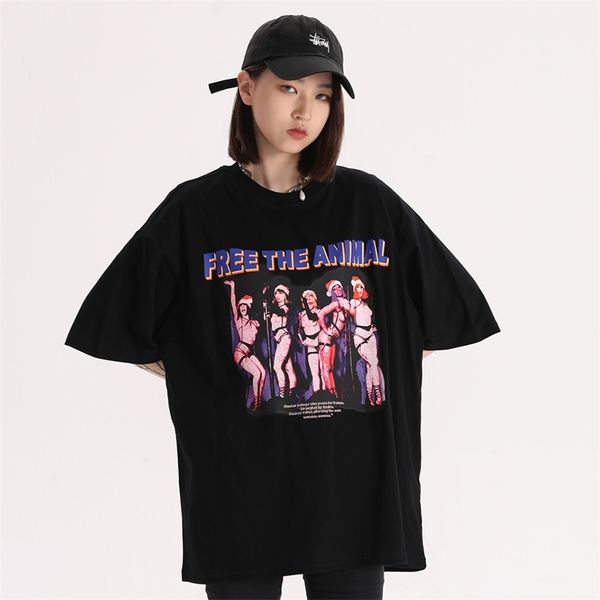 character print short t-shirt men's hip hop fashion brand 5- street trend loose high street half sleeve girl, White;black
character print short t-shirt men's hip hop fashion brand 5- street trend loose high street half sleeve girl, White;black