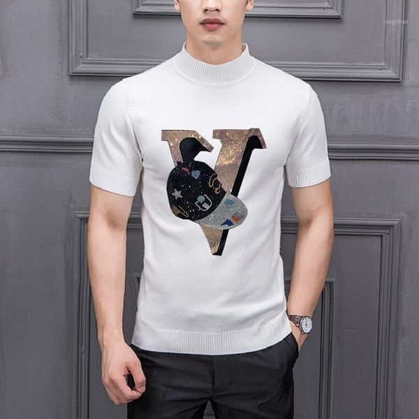 men's sweaters letter design diamond shiny sweater short sleeve knitted t-shirt brand pullover, White;black
men's sweaters letter design diamond shiny sweater short sleeve knitted t-shirt brand pullover, White;black