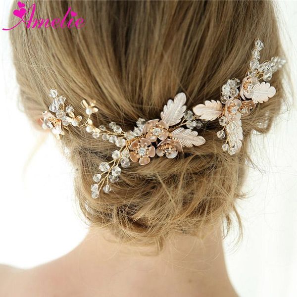 hair clips & barrettes delicate crystal bridal comb headpiece flower women ornaments po studio accessories jewelry, Golden;silver