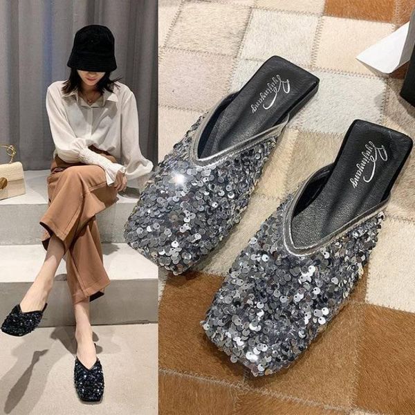 slippers baotou half-drag women's shoes wear 2021 fashion all-match sequined lazy flat, Black
slippers baotou half-drag women's shoes wear 2021 fashion all-match sequined lazy flat, Black