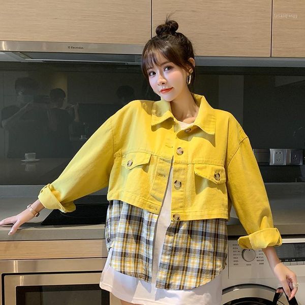 fall 2021 fashion personalized patchwork plaid loose denim jacket women's jackets, Black;brown
fall 2021 fashion personalized patchwork plaid loose denim jacket women's jackets, Black;brown