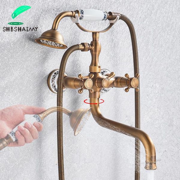 antique brass bathtub faucet wall mounted 30cm long swive spout bathroom dual handles holes cold mixer taps shower sets
antique brass bathtub faucet wall mounted 30cm long swive spout bathroom dual handles holes cold mixer taps shower sets