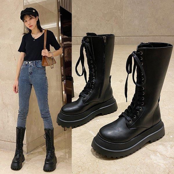 platform boots pu leather thick sole motorcycle women retro punk height increasing long lace up woman booties mujer, Black
platform boots pu leather thick sole motorcycle women retro punk height increasing long lace up woman booties mujer, Black