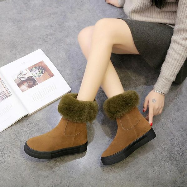 boots short plush faux suede warm women snow creepers platform casual shoes woman slip on ankle fgb678, Black