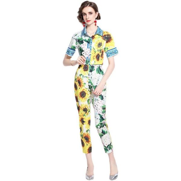 women's two piece pants 2021 summer tracksuit women set floral printing turn-down short sleeve shirt and pencil fashion casual suits, White
women's two piece pants 2021 summer tracksuit women set floral printing turn-down short sleeve shirt and pencil fashion casual suits, White