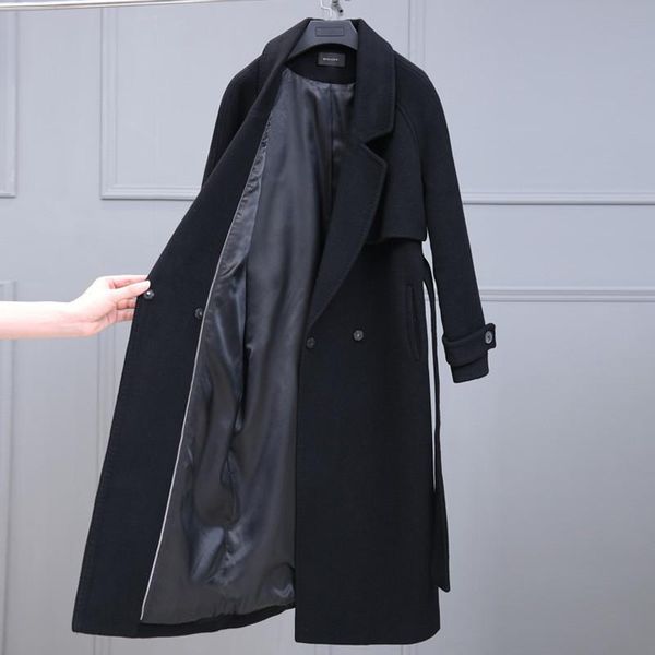 women's wool & blends black woolen coat 2021 autumn winter trench long loose belt overcoat fashion casual outerwear
women's wool & blends black woolen coat 2021 autumn winter trench long loose belt overcoat fashion casual outerwear