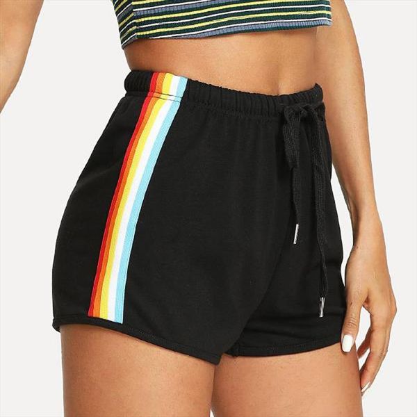 35 summer rainbow print sport women short elastic beachwear slim plus size lacing pants, White;black
35 summer rainbow print sport women short elastic beachwear slim plus size lacing pants, White;black