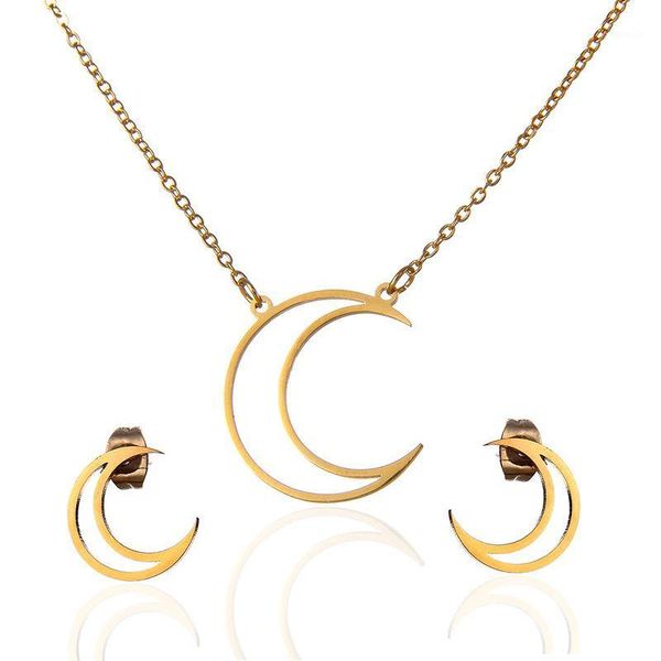 earrings & necklace hollow moon shape jewelry sets titanium steel personality long choker gold color for women fashion gift, Silver
earrings & necklace hollow moon shape jewelry sets titanium steel personality long choker gold color for women fashion gift, Silver