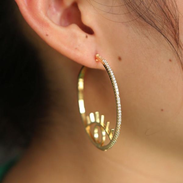 hoop & huggie trendy eye women delicate earrings eyelash shape female gold color round big earring large circle, Golden;silver
hoop & huggie trendy eye women delicate earrings eyelash shape female gold color round big earring large circle, Golden;silver