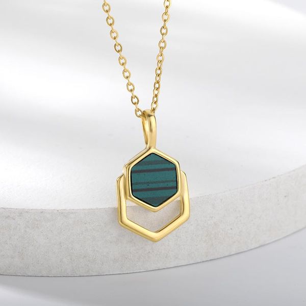 pendant necklaces hexagonal green texture malachite for women gold stainless steel chain female necklace 2021 elegant jewelry bf, Silver
pendant necklaces hexagonal green texture malachite for women gold stainless steel chain female necklace 2021 elegant jewelry bf, Silver
