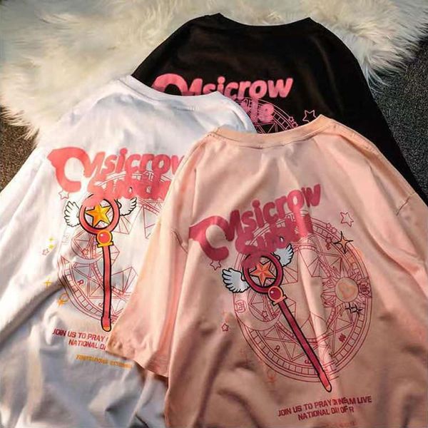 women's t-shirt harajuku sakura card captor t shirt short sleeve y2k women kawaii magic wand chic casual loose summer girls tee, White
women's t-shirt harajuku sakura card captor t shirt short sleeve y2k women kawaii magic wand chic casual loose summer girls tee, White