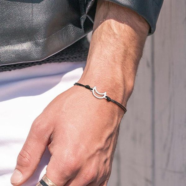 link, chain men's bracelet, stainless steel crescent moon charm, black cord, bracelet for men, gift him, mens jewelry
link, chain men's bracelet, stainless steel crescent moon charm, black cord, bracelet for men, gift him, mens jewelry