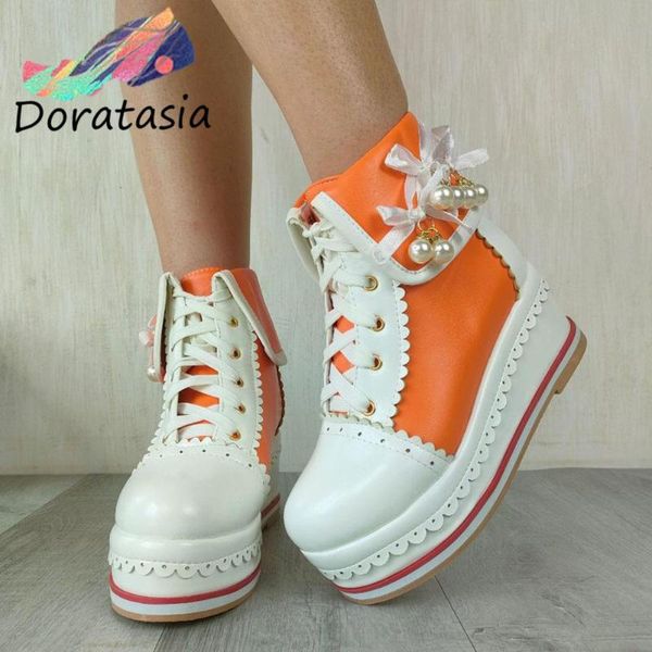 boots doratasia lolita sweet girls colorful lace up pearl riound toe wedges ankle platform increasing height cosplay cute women, Black
boots doratasia lolita sweet girls colorful lace up pearl riound toe wedges ankle platform increasing height cosplay cute women, Black
