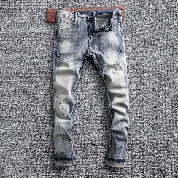 men's jeans streetwear fashion men retro gray blue elastic slim fit ripped embroidery patchwork designer casual denim pants
men's jeans streetwear fashion men retro gray blue elastic slim fit ripped embroidery patchwork designer casual denim pants