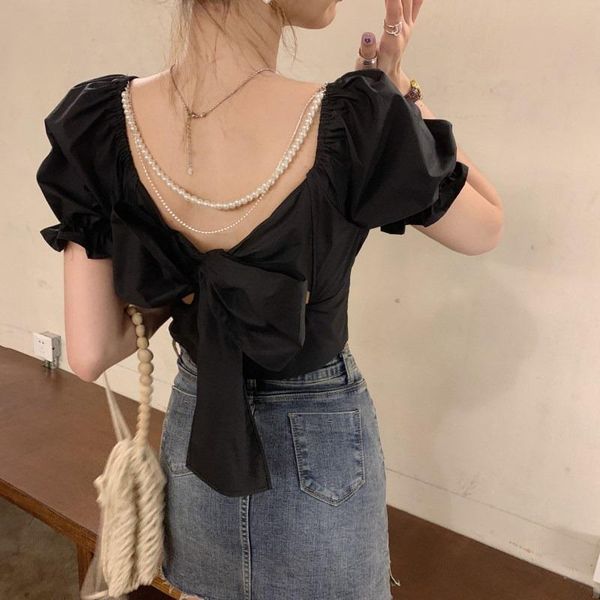 women's blouses & shirts 2021 summer scheming halter high waist short shirt french puff sleeve design niche blouse women, White
women's blouses & shirts 2021 summer scheming halter high waist short shirt french puff sleeve design niche blouse women, White