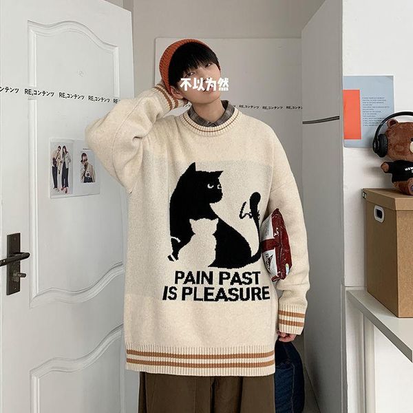 men's sweaters hybskr 2021 autumn winter oversize sweater fashion loose cartoon cat men pullovers jumpers vintage casual clothing, White;black
men's sweaters hybskr 2021 autumn winter oversize sweater fashion loose cartoon cat men pullovers jumpers vintage casual clothing, White;black