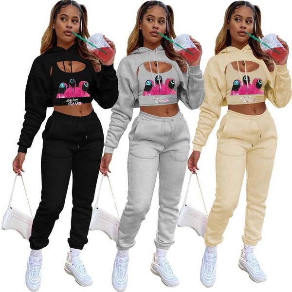 women's two piece pants fashion casual plus fleece drawstring hoodie cotton vest three-piece jogging suit, White
women's two piece pants fashion casual plus fleece drawstring hoodie cotton vest three-piece jogging suit, White
