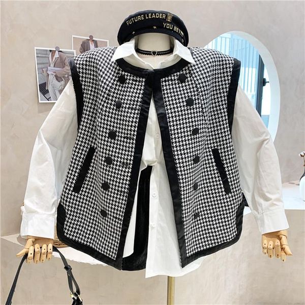 women's vests clothing 2021 autumn loose and versatile design tweed sleeveless plaid vest coat, Black;white
women's vests clothing 2021 autumn loose and versatile design tweed sleeveless plaid vest coat, Black;white