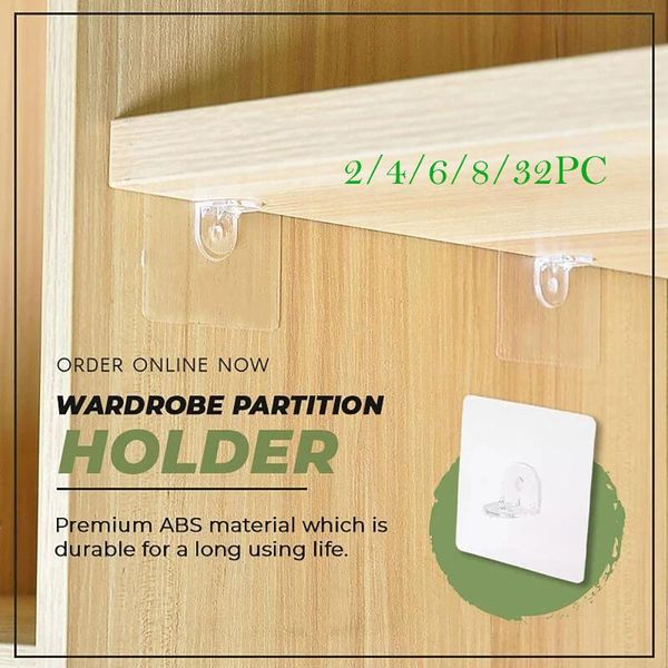 hooks & rails 2/4/6/8pc wardrobe partition holder punch-transparent strong self-adhesive board hook for cabinet bookshelf closet
hooks & rails 2/4/6/8pc wardrobe partition holder punch-transparent strong self-adhesive board hook for cabinet bookshelf closet
