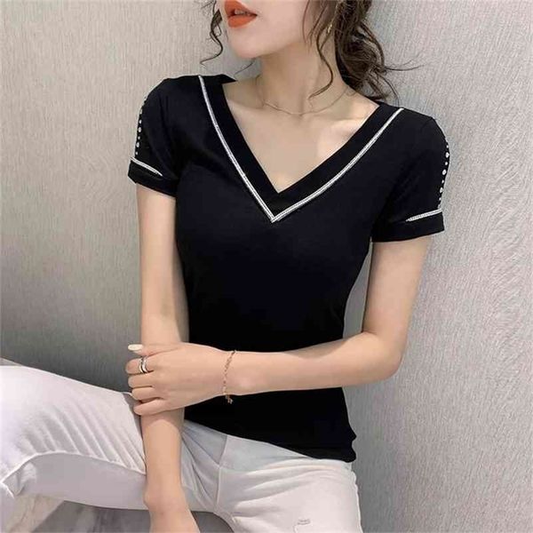 summer fashion korean clothes t-shirt v-neck diamonds women ropa mujer cotton shirt hollow out tees new t04911 210324, White
summer fashion korean clothes t-shirt v-neck diamonds women ropa mujer cotton shirt hollow out tees new t04911 210324, White