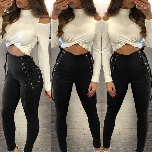 women's pants & capris women fitness stretch high waist sheath slim casual lace up bandage trousers clothing female apparel, Black;white
women's pants & capris women fitness stretch high waist sheath slim casual lace up bandage trousers clothing female apparel, Black;white