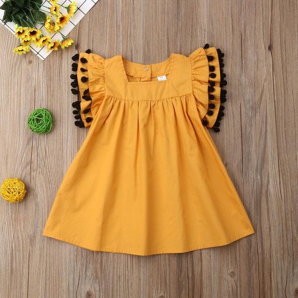 explosive style children's clothing girls summer simple solid color small black ball charm flying sleeve dress skirt girl's dresse, Red;yellow
explosive style children's clothing girls summer simple solid color small black ball charm flying sleeve dress skirt girl's dresse, Red;yellow