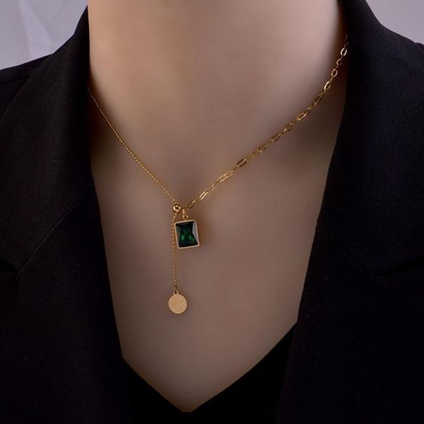 pendant necklaces fashion gold color stainless steel asymmetric beads chain necklace woman accessories, simple green crystal jewelry, Silver
pendant necklaces fashion gold color stainless steel asymmetric beads chain necklace woman accessories, simple green crystal jewelry, Silver