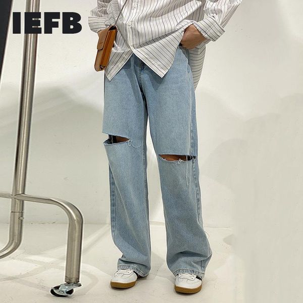 men's jeans iefb denim trousers korean 2021 spring summer light blue with holes for male straight pants vintage 9y6223
men's jeans iefb denim trousers korean 2021 spring summer light blue with holes for male straight pants vintage 9y6223
